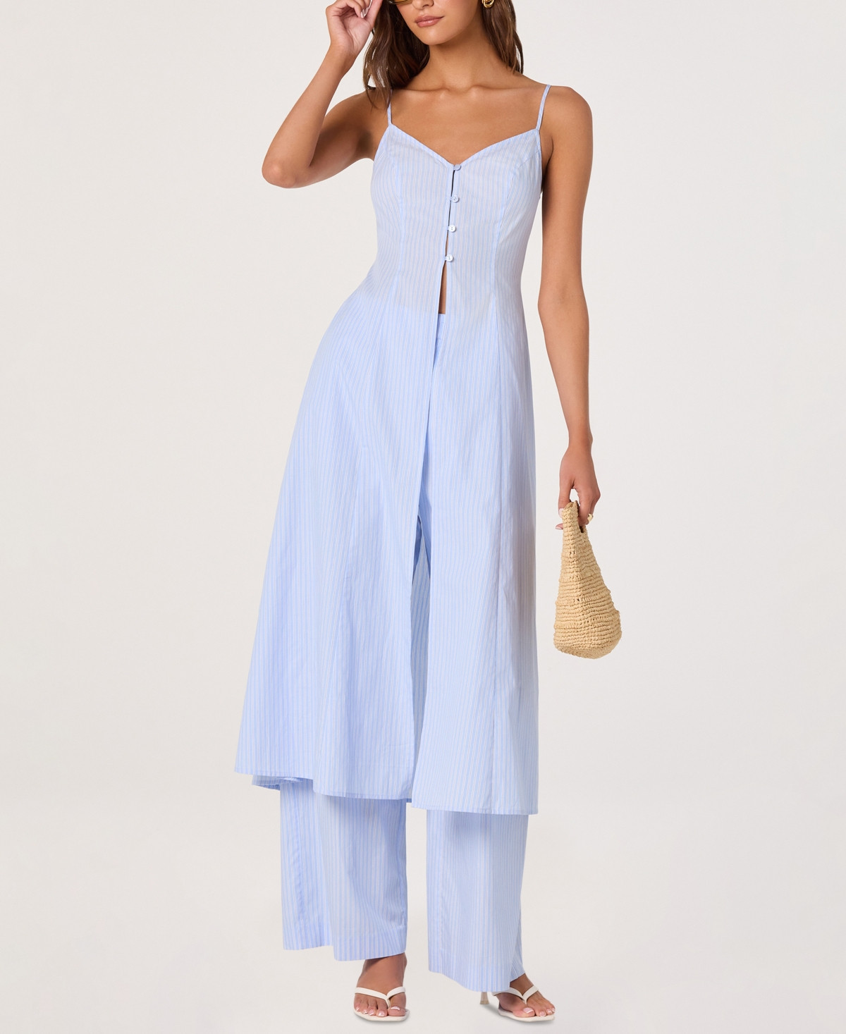 Astr the Label Women's Rena Sleeveless Cotton Tunic Top - Blue Pinstripe | Macy's