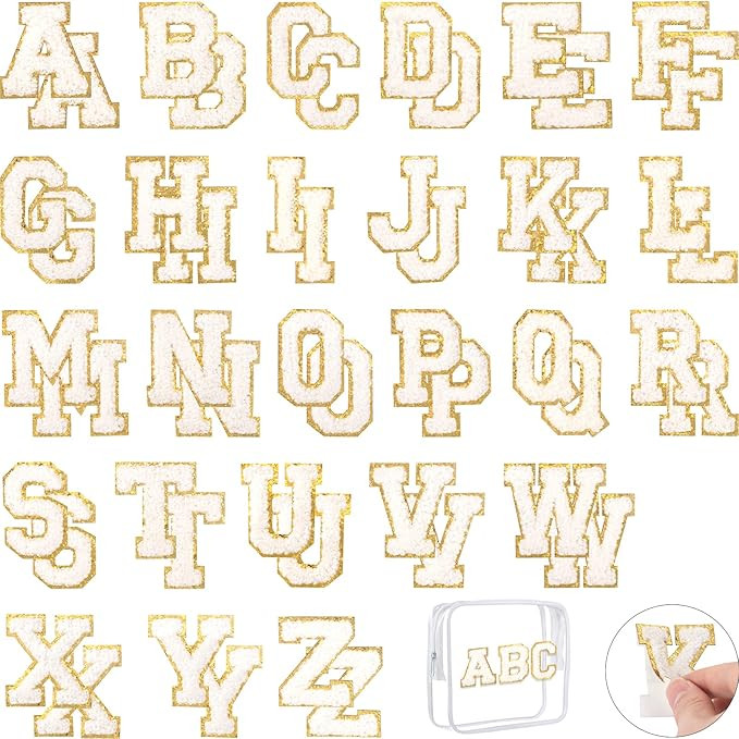 52 Pcs White Chenille Letter Patches Self Adhesive for Clothing,A-Z Varsity Letter Stickers Embro... | Amazon (US)