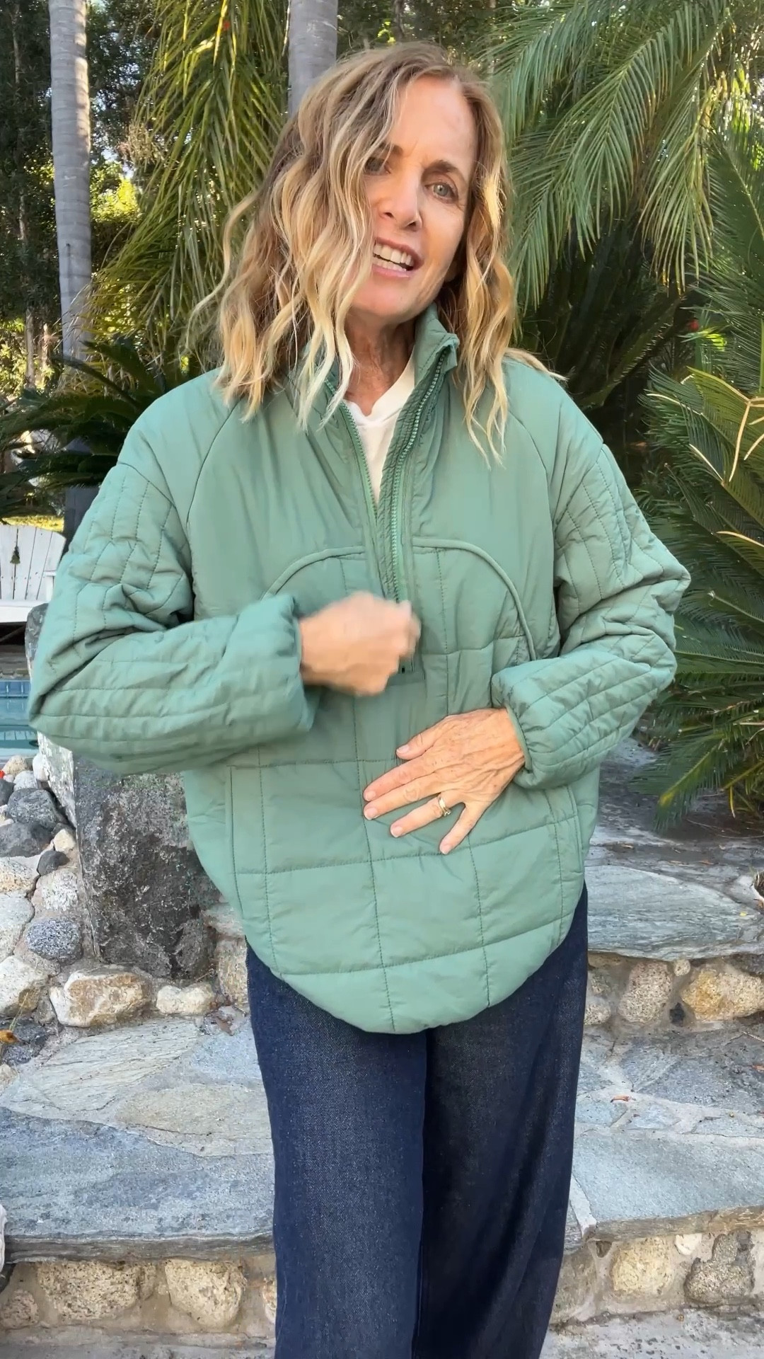 Comfy, light, and budget-friendly This oversized quilted pullover is the perfect little “look for less” find. It’s so lightweight for now, but cozy enough to layer as we move into those chilly fall days (and even winter ❄️). Honestly, it feels like wearing a cloud ☁️
I’m 5’4” wearing XS puffy & sweats. Jeans 25. I everything is true to size.

#LTKSeasonal #LTKOver40 #LTKFindsUnder50