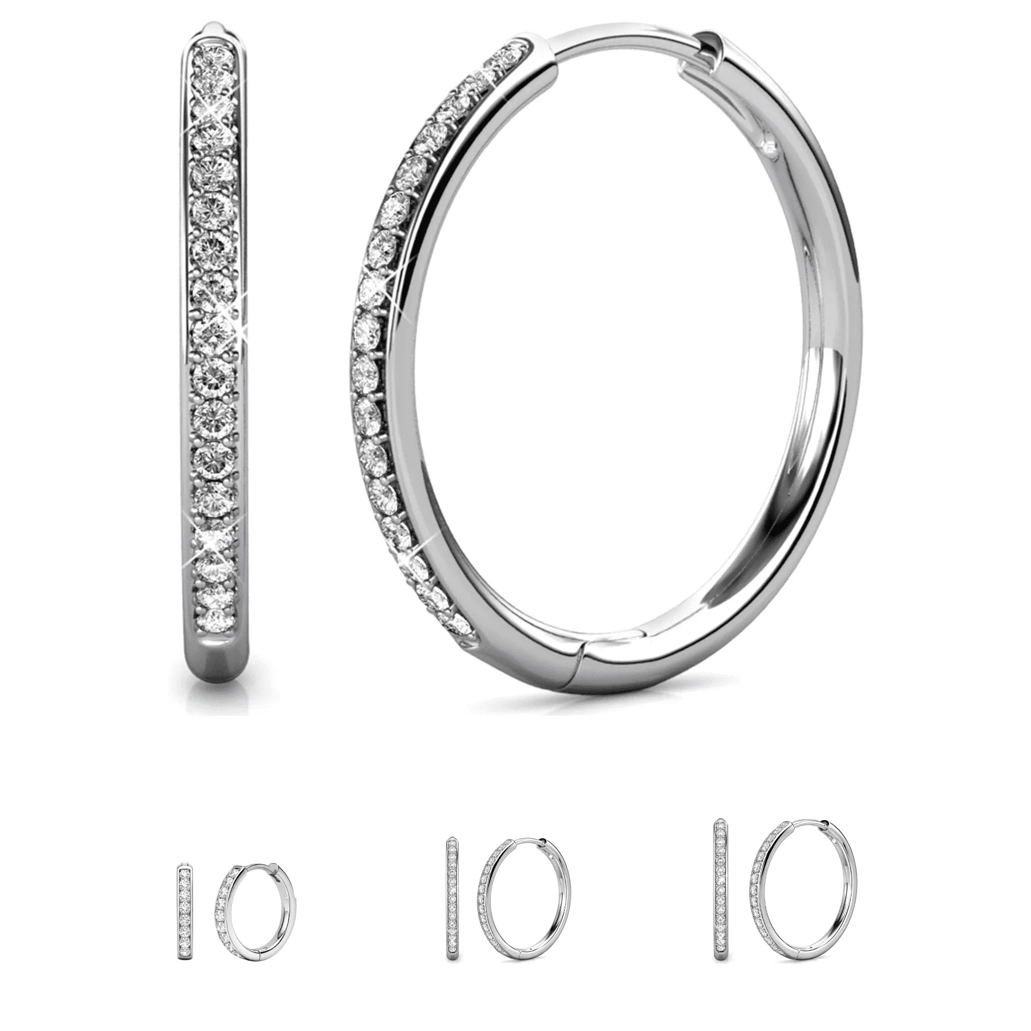 Cate & Chloe Bianca 18k White Gold Plated 25mm Hoop Earrings with Swarovski Crystals for Women | Walmart (US)