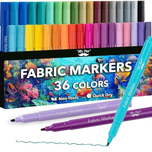 Mr. Pen- Fabric Markers, 36 Pack, Colorful, Fabric Markers Permanent for Clothes for T-Shirts, Bags, Textile, Canvas | Amazon (US)