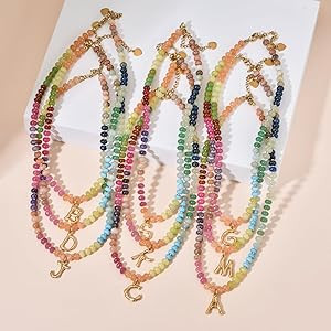 Colorful Beaded Initial Necklaces for Women Handmade Nature Gemstone with Bubble Letter Necklace ... | Amazon (US)
