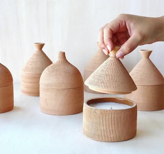 Neutral Terracotta Boho Unscented Soy Candle With Lid. Hygge - Etsy | Etsy (US)