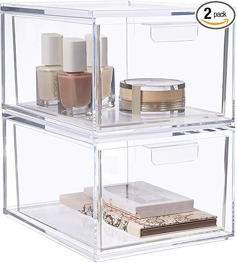 STORi Audrey Stackable Clear Plastic Organizer Drawers | 2 Piece Set | 4.5-Inches Tall | Organize... | Amazon (US)
