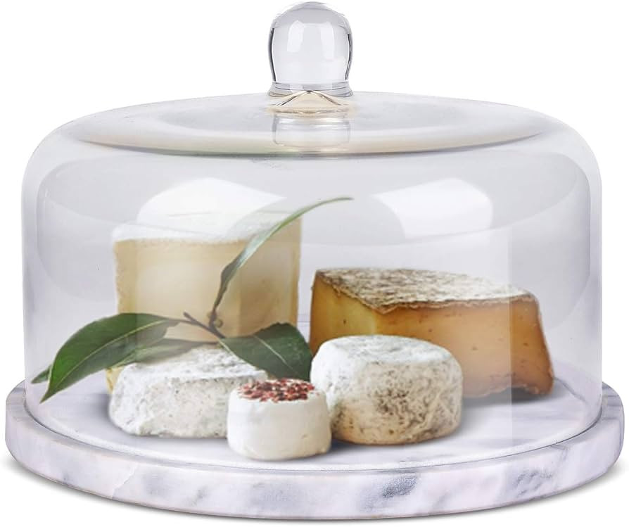 Flexzion Marble Cake Stand with Lid Round Glass Cover Glass Dome Cake Saver Cheese Holder Serving... | Amazon (US)