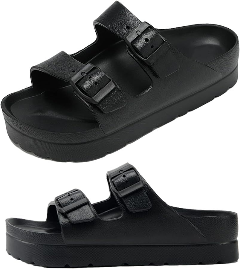 Women's Platform Sandals, Adjustable Buckle Flat Sandals, Comfort Slides with Arch Support, Women... | Amazon (CA)