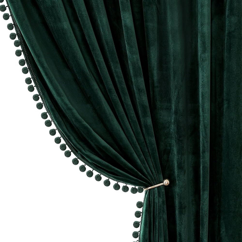 Benedeco Green Velvet Curtains for Bedroom Window with Pom Pom, Super Soft Luxury Drapes, Room Da... | Amazon (US)