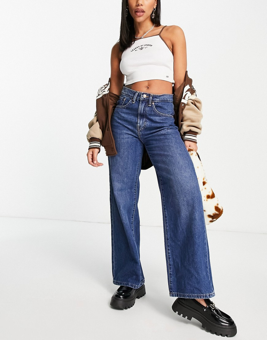 Only Hope high waisted wide leg jeans in mid blue | ASOS (Global)