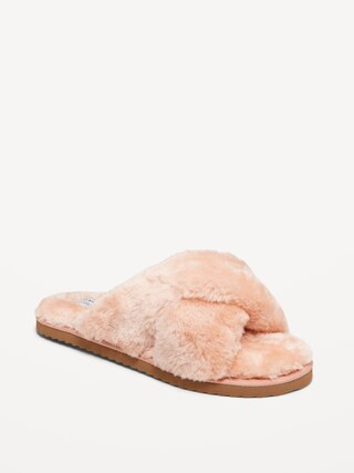 Faux-Fur Cross-Front Slippers | Old Navy (US)