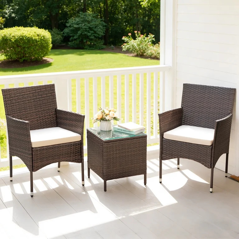 Lacoo 3 Pieces Outdoor Patio Furniture Gray PE Rattan Wicker Table and Chairs Sets Bar Set with C... | Walmart (US)