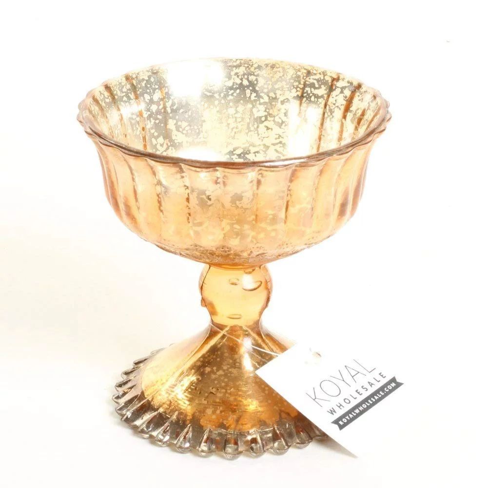 Koyal Wholesale 4.5-Inch Rose Gold Glass Compote Bowl Pedestal Flower Bowl Centerpiece | Walmart (US)