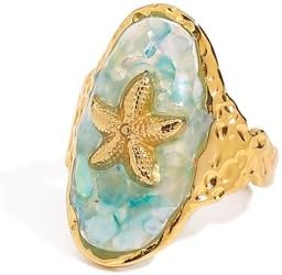 Starfish Ring for Women 18K Gold-Tone Plated Stainless Steel Adjustable Open Band Boho Ocean Jewe... | Amazon (US)