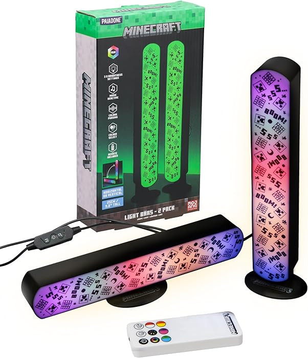 Minecraft Officially Licensed Light Bar Set of 2 with Remote, Color phasing, 3 Brightness Levels ... | Amazon (US)