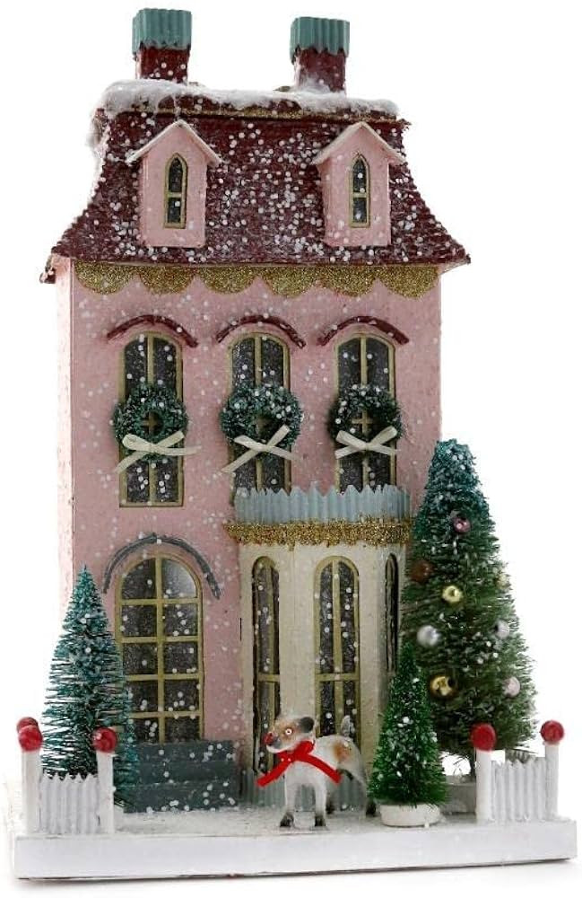 Cody Foster & Co 15 inch Pink Chateau Townhouse with Dog Christmas Village House Multicolor | Amazon (US)