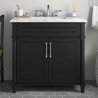 Aberdeen 36 in. Single Sink Black Bath Vanity with Carrara Marble Top (Assembled) | The Home Depot