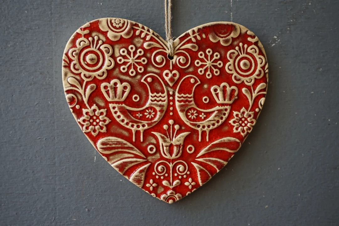 Ceramic Heart / Scandinavian Ornament / Red Wall Sign / Love Birds - Etsy | Etsy (US)