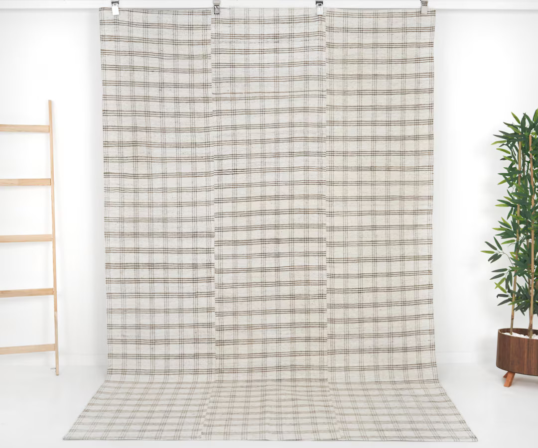 Vintage Turkish Kilim Rug 6x9: Neutral Plaid Area Rug - Etsy | Etsy (US)