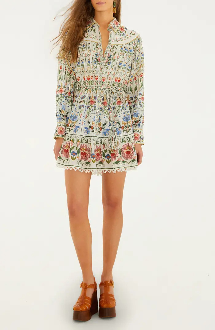 Stitched Garden Long Sleeve Cotton Blend Mini Shirtdress | Nordstrom