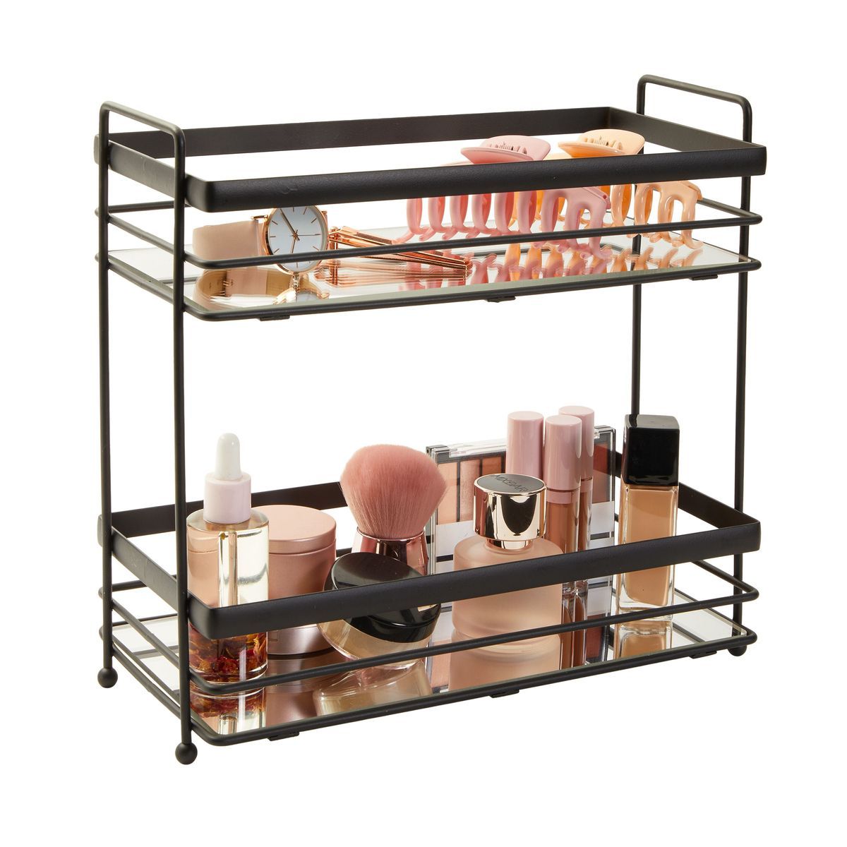 Juvale 2-Tier Matte Black Mirrored Tray for Vanity, Bathroom Countertop, Perfume Organizer (12 x ... | Target