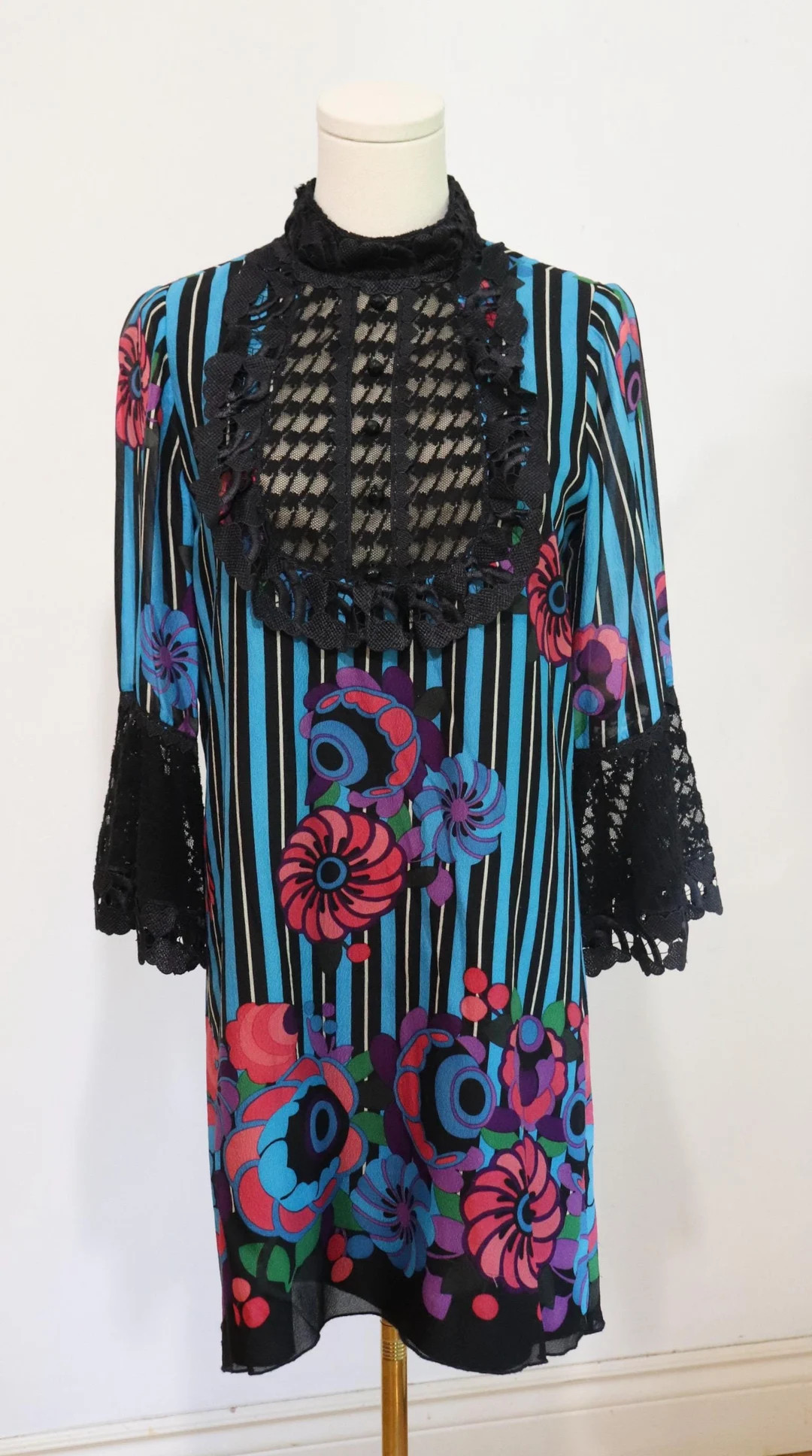 Vintage Y2K Anna Sui Silk Patterned Shift Dress W/ Lace Bell Sleeves Blue Size 4 - Etsy Canada | Etsy (US)