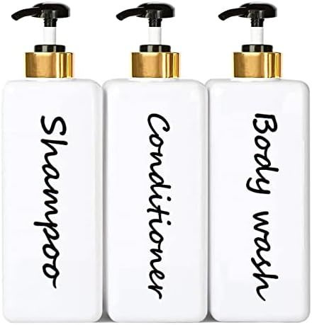 Shampoo and Conditioner Dispenser (Set of 3, 27oz) Modern Refillable Shampoo Pump Bottles for Sho... | Amazon (US)