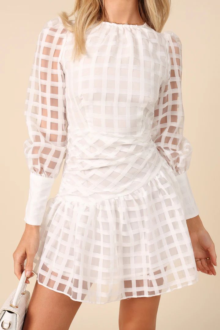 Thrilling Long Sleeve Puff Shoulder Mini Dress - White | Petal & Pup (US)
