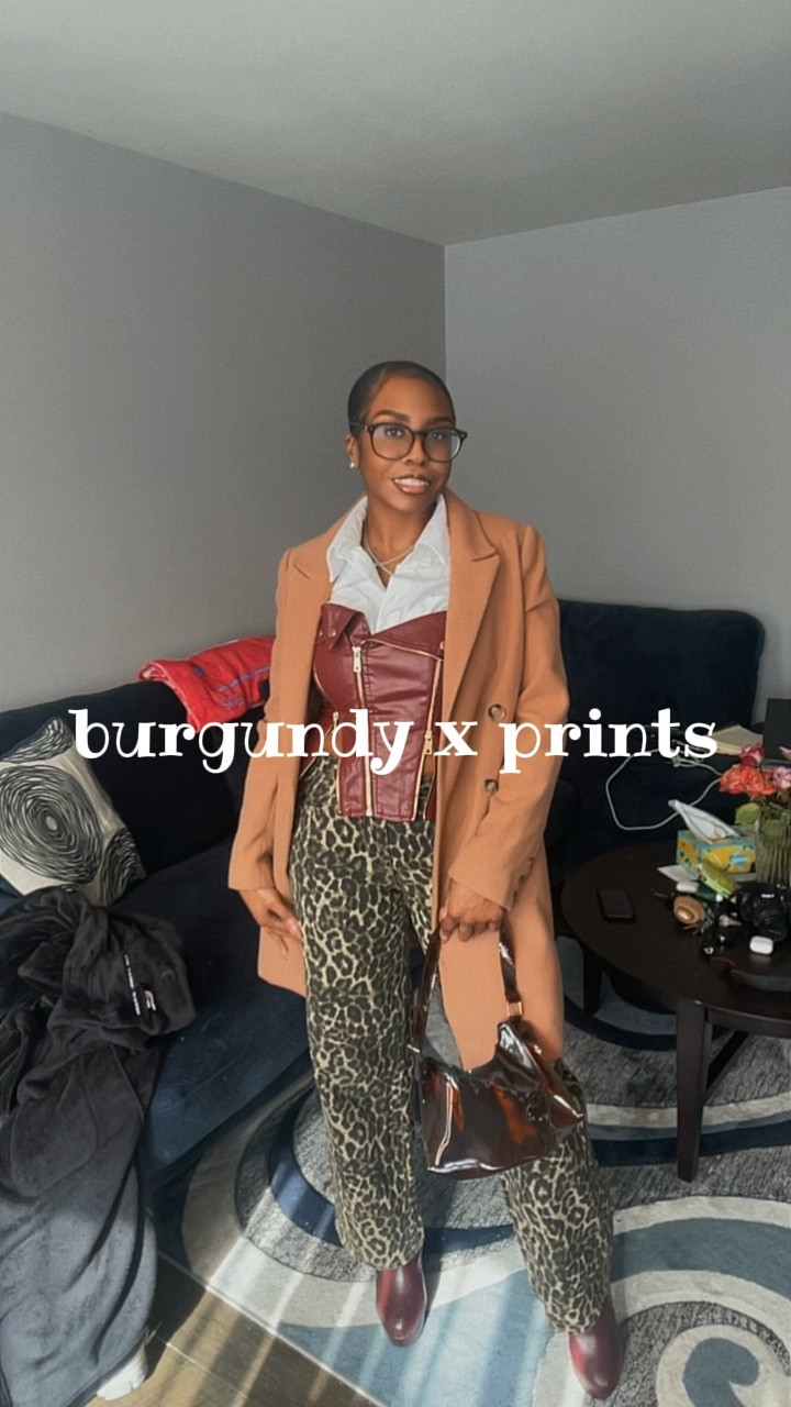 Burgundy outfit styled with leopard print pants, a tailored blazer, and boots. Mixing prints and rich tones for a chic fall/winter look. Shop this outfit on LTK.


#LTKgrwm #LTKootd #LTKValentine