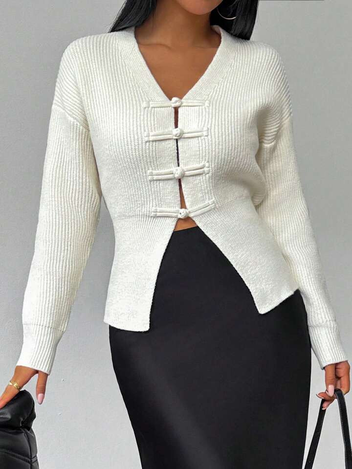 SHEIN Raffinéa Women's Solid Color Drop Shoulder Long Sleeve Casual Cardigan, Autumn Winter | SHEIN