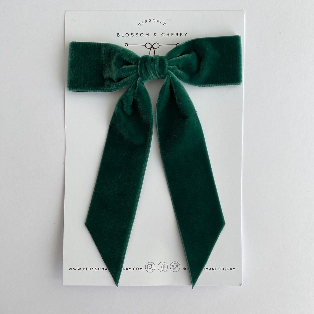 Velvet Hair Bow, Green Velvet Bow Long Tail, Velvet Hair Barrette, Bow for Womens Hair, Bridesmai... | Etsy (US)
