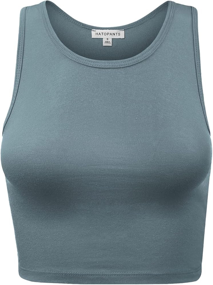 HATOPANTS Women Sleeveless Halter Neck Crop Tank Top Cotton Racerback Casual Basic Shirts | Amazon (US)