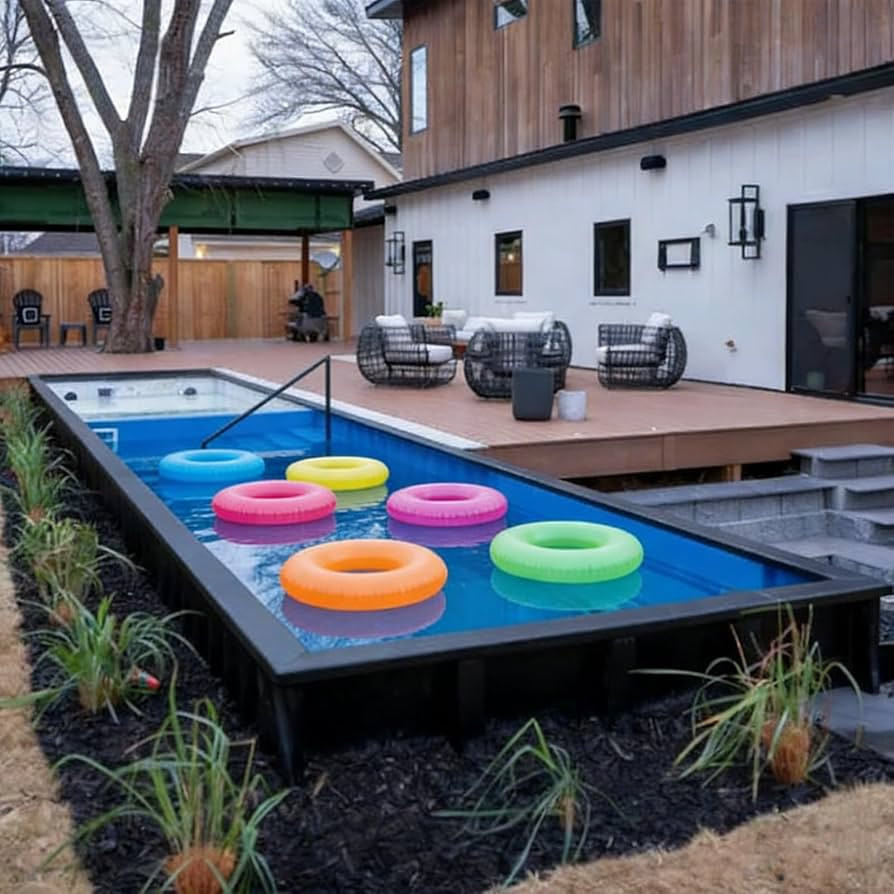 Modern Backyard Swimming Pool, Luxury Fiberglass Container Pool with Steel Frame \u2013 Above Gro... | Amazon (US)