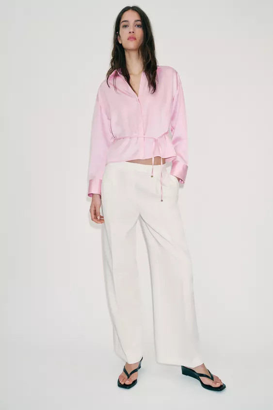 SATIN BLOUSE WITH THIN BELT | Zara UK