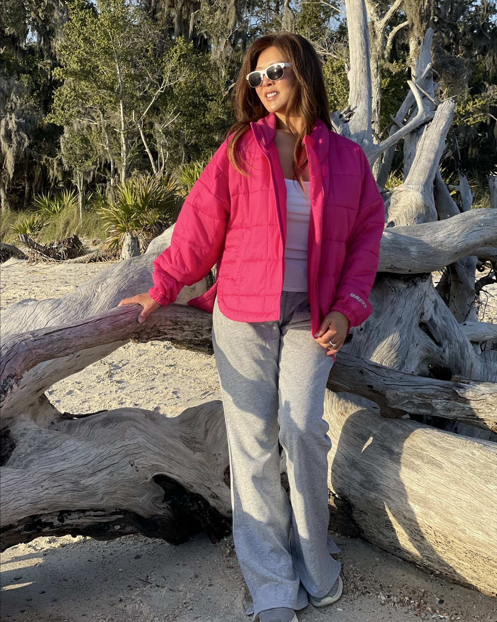 Water repellant, reflective jacket, white tank top and flare pants.  I’m wearing small, these items come a big larger than the other small I have from fabletics 

#LTKSaleAlert #LTKActive #LTKStyleTip