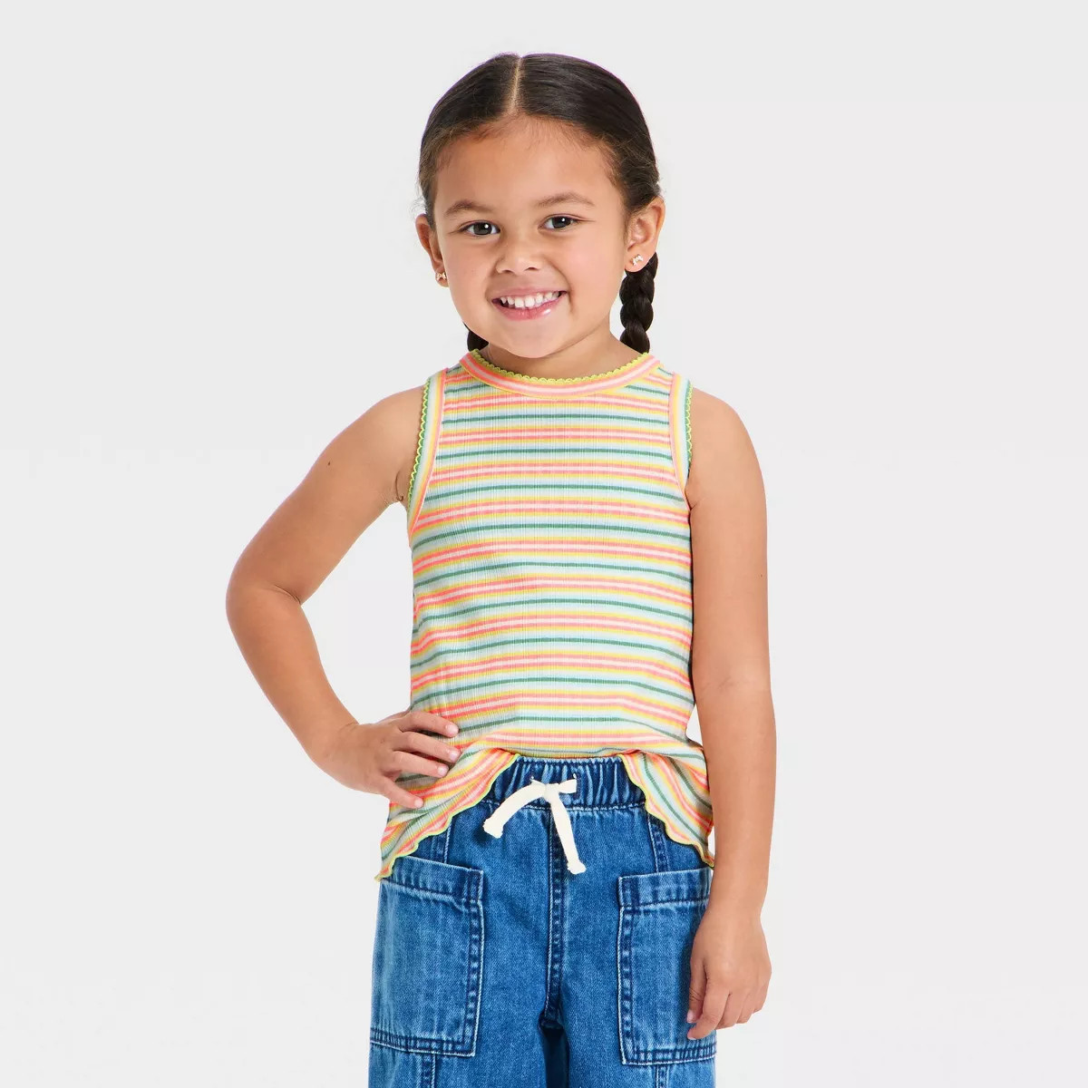 Toddler Girls' Multi Striped Ribbed Tank Top - Cat & Jack™ 12M | Target
