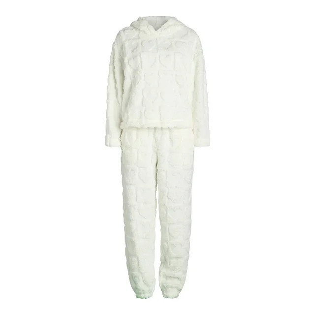 Joyspun Women's Embossed Plush Hoodie and Joggers Pajama Set, 2-Piece, Size XS-2X | Walmart (US)