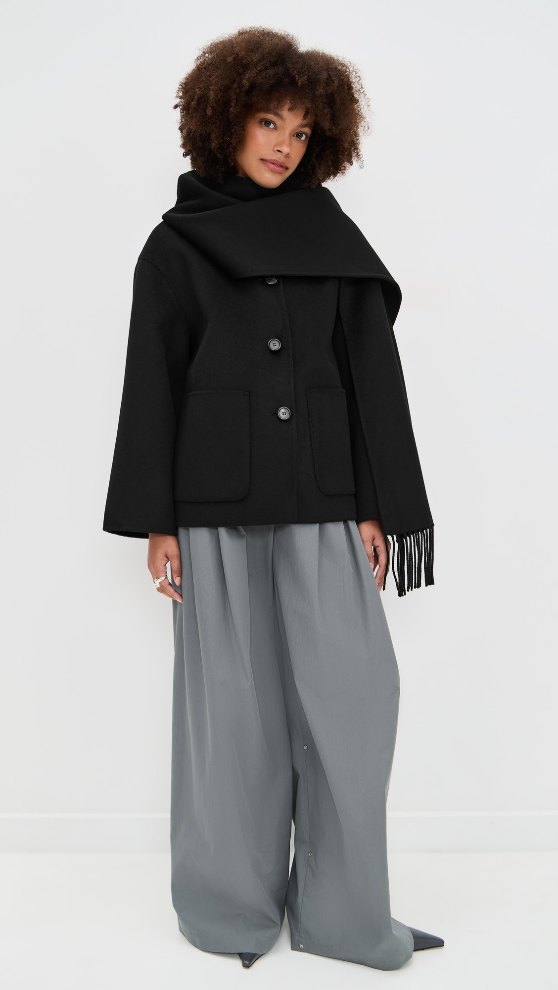 Lana Wool Peacoat with Attached Scarf | Shopbop