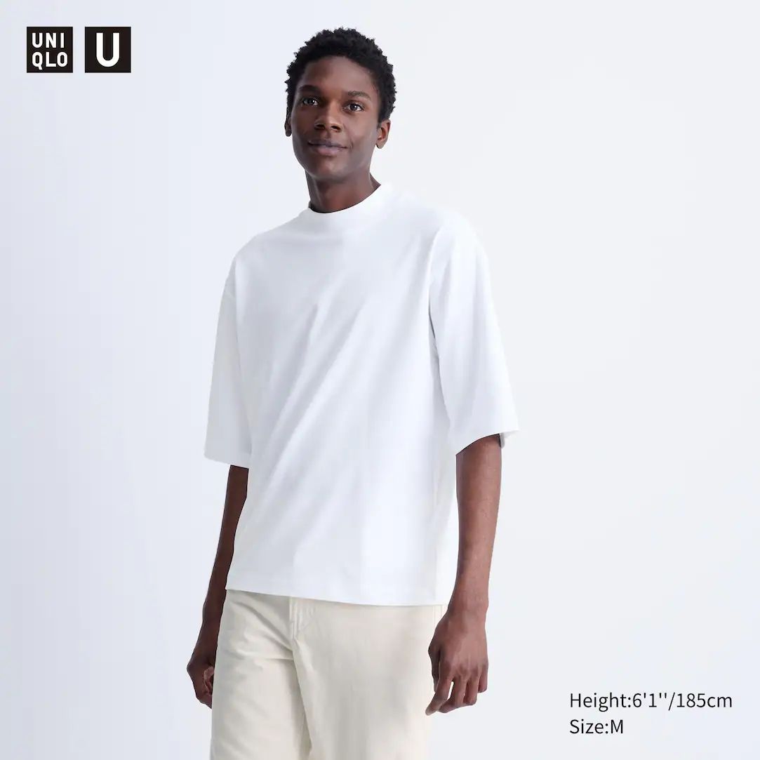 AIRism Cotton Oversized Mock Neck Half Sleeved T-Shirt | UNIQLO (UK)