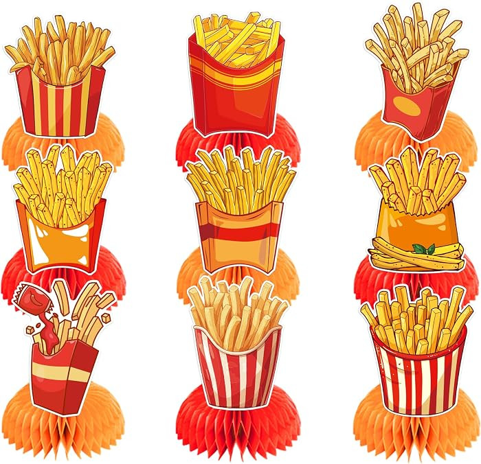 9 PCS French Fries Table Decorations Honeycomb Centerpiece, French Fries Centerpieces Table Toppe... | Amazon (US)