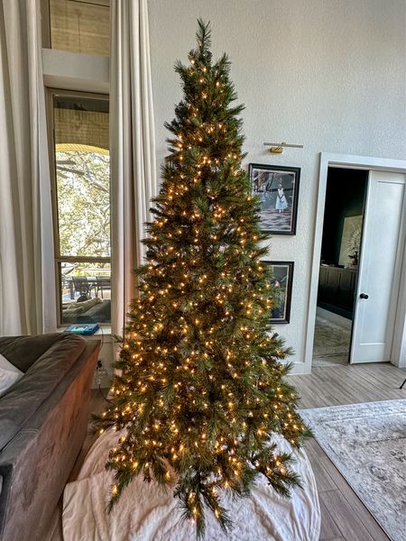 This 9ft Caroline Pine Christmas Tree really fills in nicely and can be groomed to be as full or as minimal as you like. She’s 56” inches around and has over 1200 lights making your Christmas decor really shine!!! I’ve had her for about 3 years and she’s still going strong! 

#LTKHoliday #LTKHolidaySale #LTKSeasonal