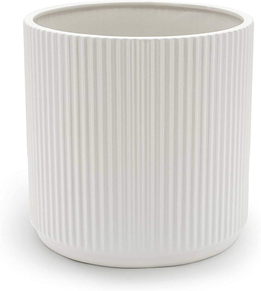 Amazon Basics Fluted Ceramic Round Planter, 10 in, White | Amazon (US)