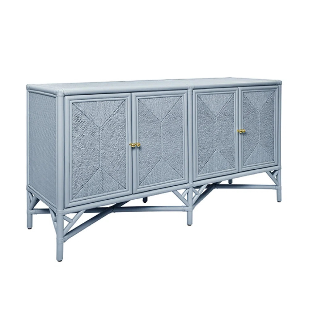 Rattan Four Door Cabinet with Rope Front Doors in Painted Light Blue | Wayfair North America