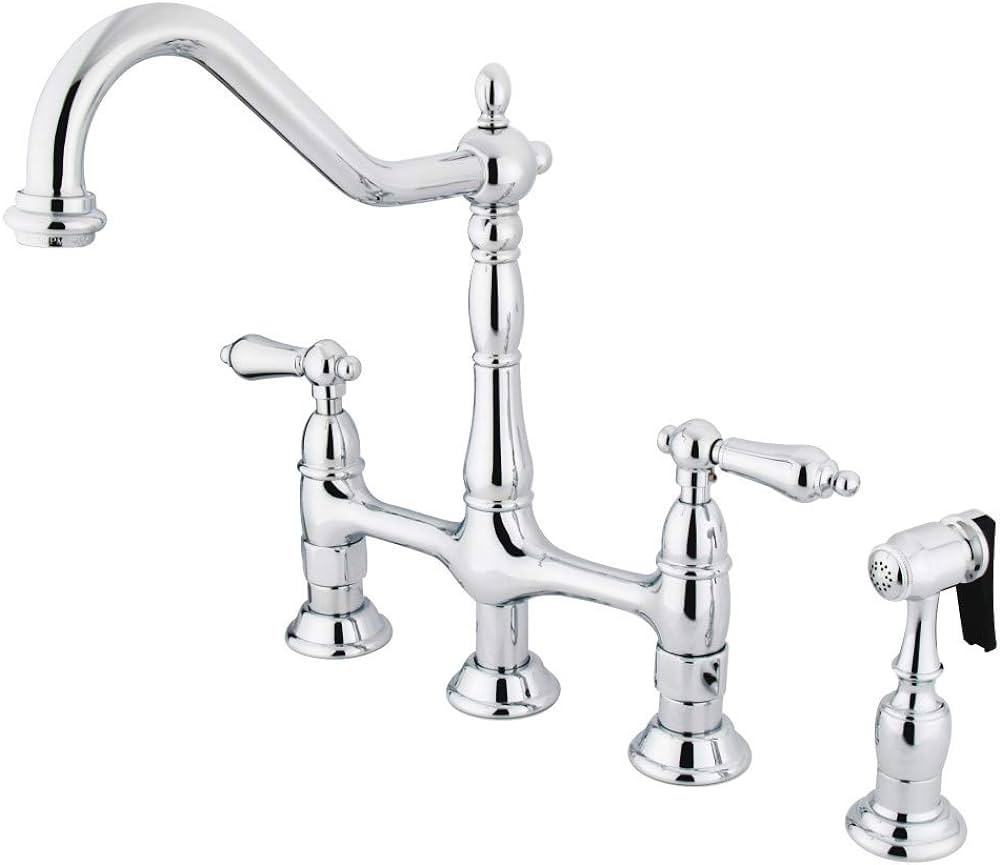 Kingston Brass KS1271ALBS Heritage Bridge Kitchen Faucet, 8-9/16", Polished Chrome | Amazon (US)