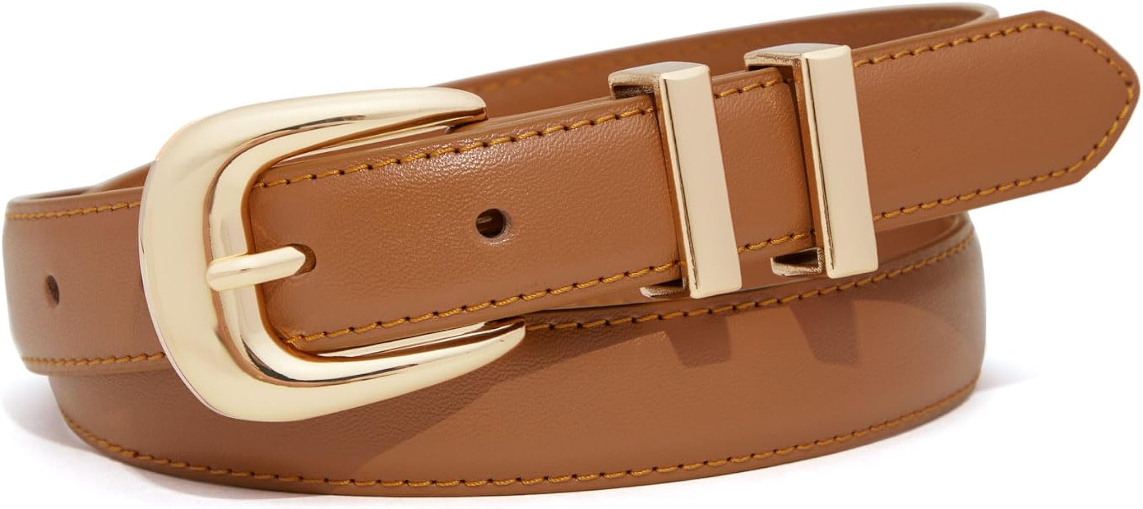 Womens Belt Fashion Leather Wais Belt for Jeans Pants Dresses with Gold Buckle | Amazon (US)