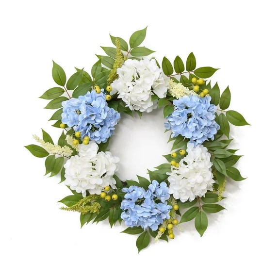 Blue And White Artificial Hydrangea Wreath, 24", by My Texas House | Walmart (US)