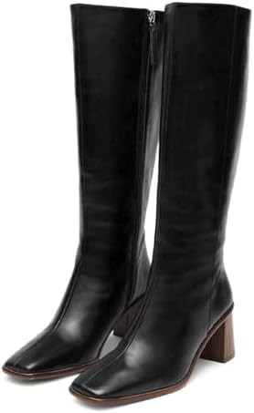 SOVANYOU Knee High Boots for Women Faux Leather Chunky High Heel Tall Boot Fashion Square Toe wit... | Amazon (US)
