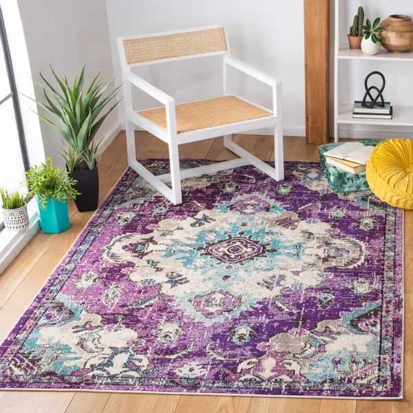Brynlee Oriental Machine Made Power Loom Polypropylene Area Rug in Purple | Wayfair Professional