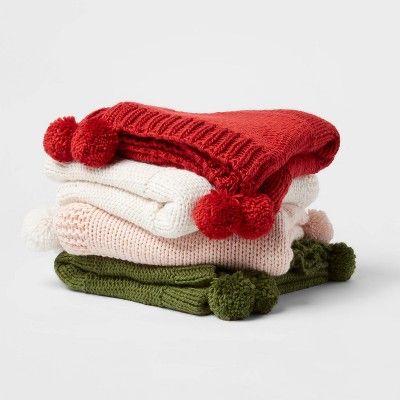 Chunky Knit Throw Blanket with Pom-Poms - Threshold™ | Target