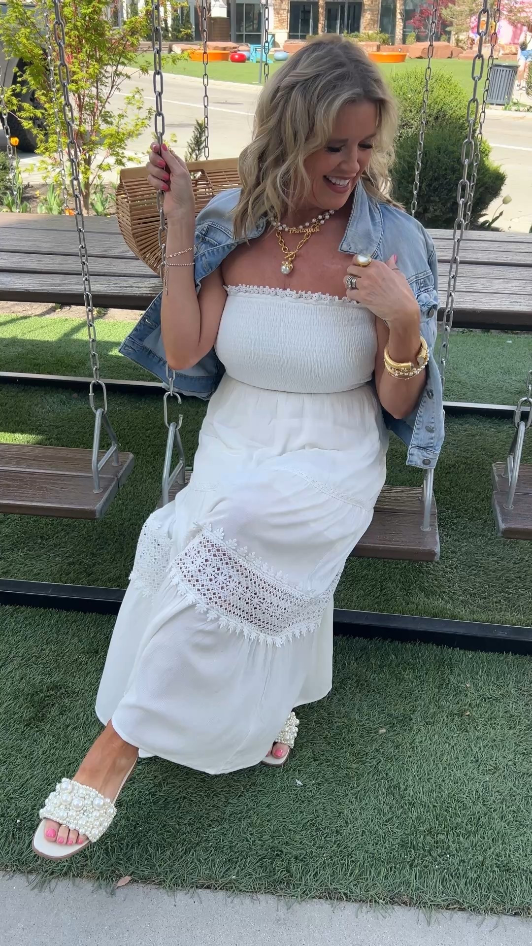 Spring outfit inspo

White strapless sundress 
Fits tts 
Amazon find and so affordable and full lined

Denim Kut from Kloth jacket 
Fits tts

Steve Madden 
Pearl  embellished slides 

Pearl jewelry 




#LTKFindsUnder50 #LTKWatchNow #LTKOver40