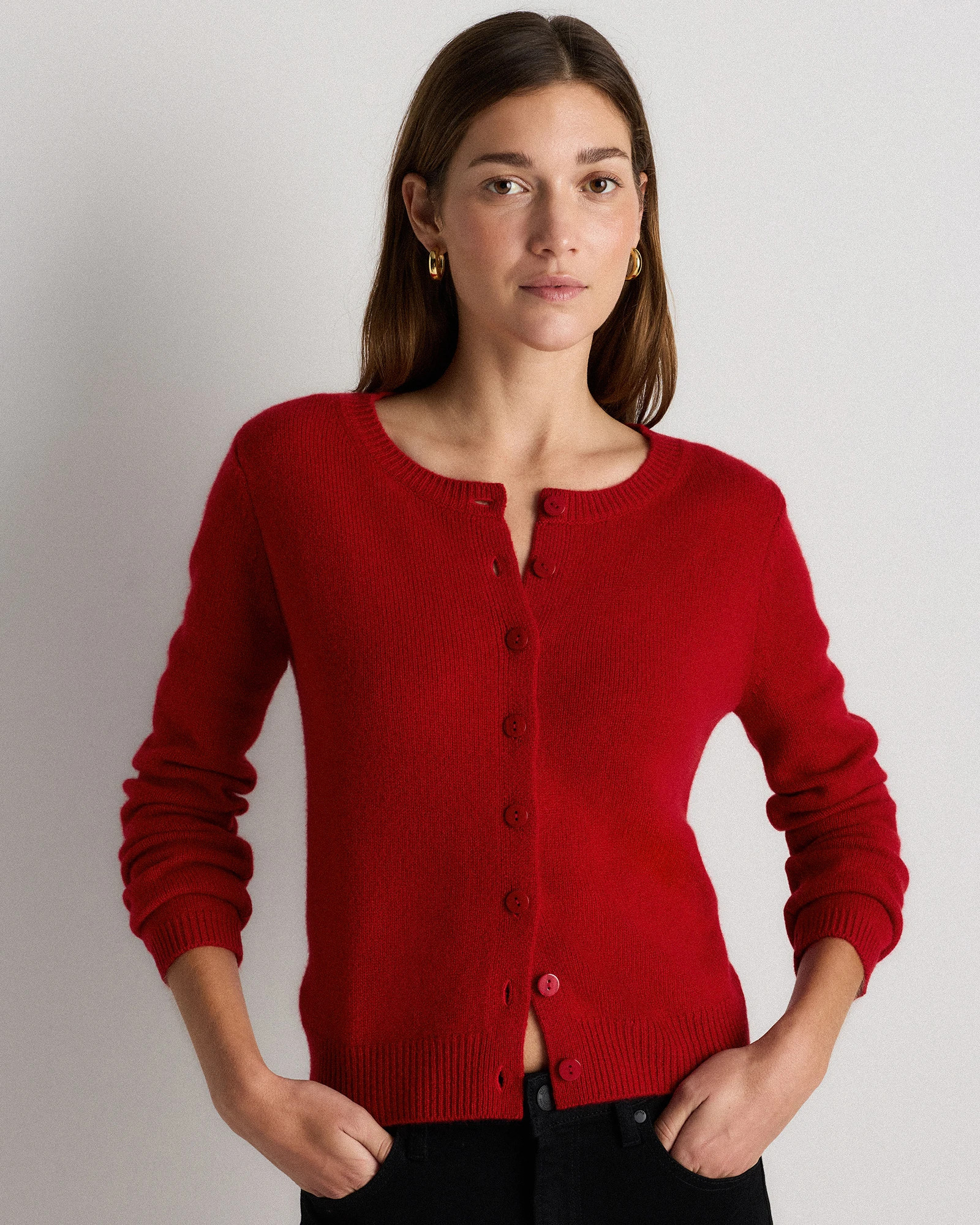Quince | Women's Mongolian Cashmere Cropped Crew Cardigan Sweater in Heather Grey, Size Medium | Quince