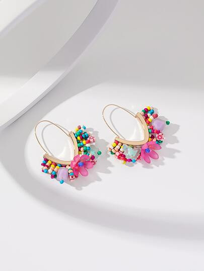 Random Color Bead Tassel & Flower Decor Earrings | SHEIN